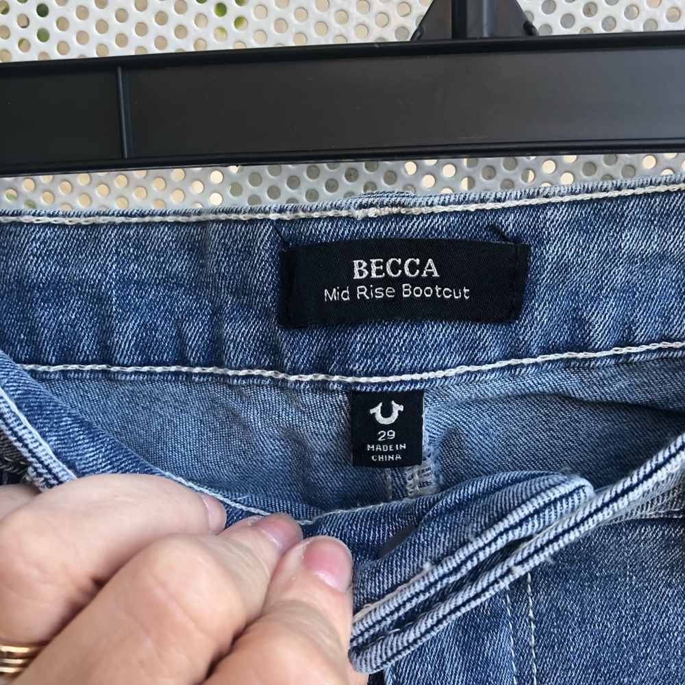 True Religion Mid Blue Bootcut Jeans with Amber Crystal Embellishment - Picture 2 of 11